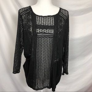 Lucky Brand Shirt Black Lace Detail Sleeves